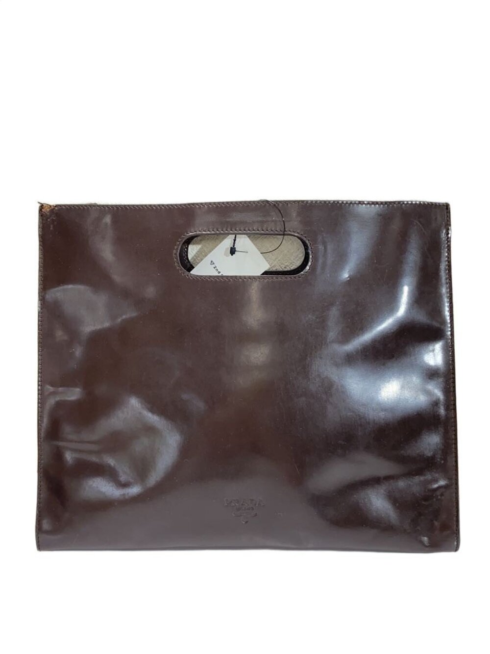 Prada brown patent leather Spazzolato handbag